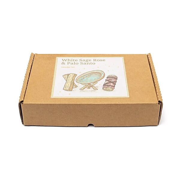 Smudge Set Witte Salie, Roos & Palo Santo – met Abalone Schelp Smudge Set Witte Salie, Roos & Palo Santo – met Abalone Schelp