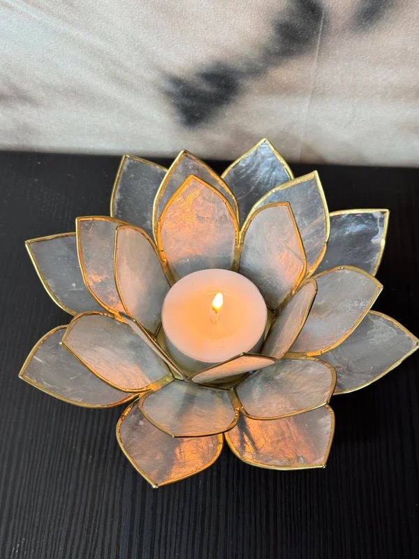 Lotus Sfeerlicht Naturel met Goudrand – 13,5 cm