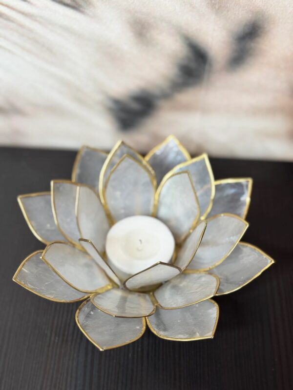 Lotus Sfeerlicht Naturel met Goudrand – 13,5 cm