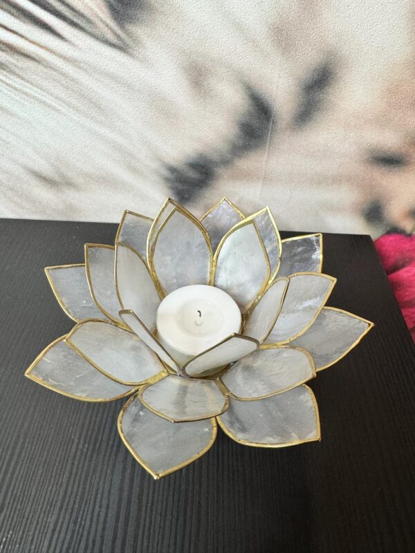 Lotus Sfeerlicht Naturel met Goudrand – 13,5 cm