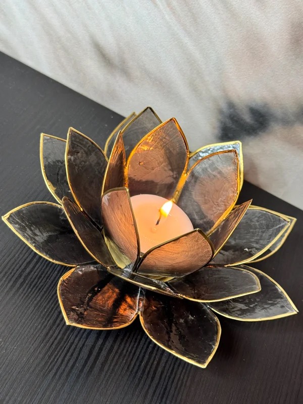 Lotus Sfeerlicht Zwart met Goudrand – 13,5 cm