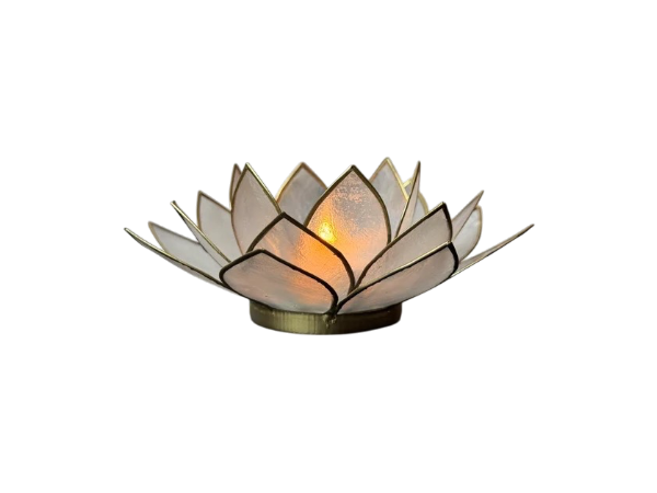 Lotus Sfeerlicht Naturel met Goudrand – 13,5 cm